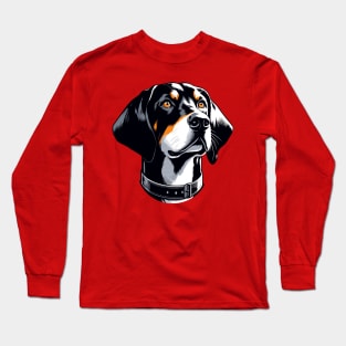 Stunning and Cool Black and Tan Coonhound Monochrome and Gold Portrait for Father's Day Long Sleeve T-Shirt